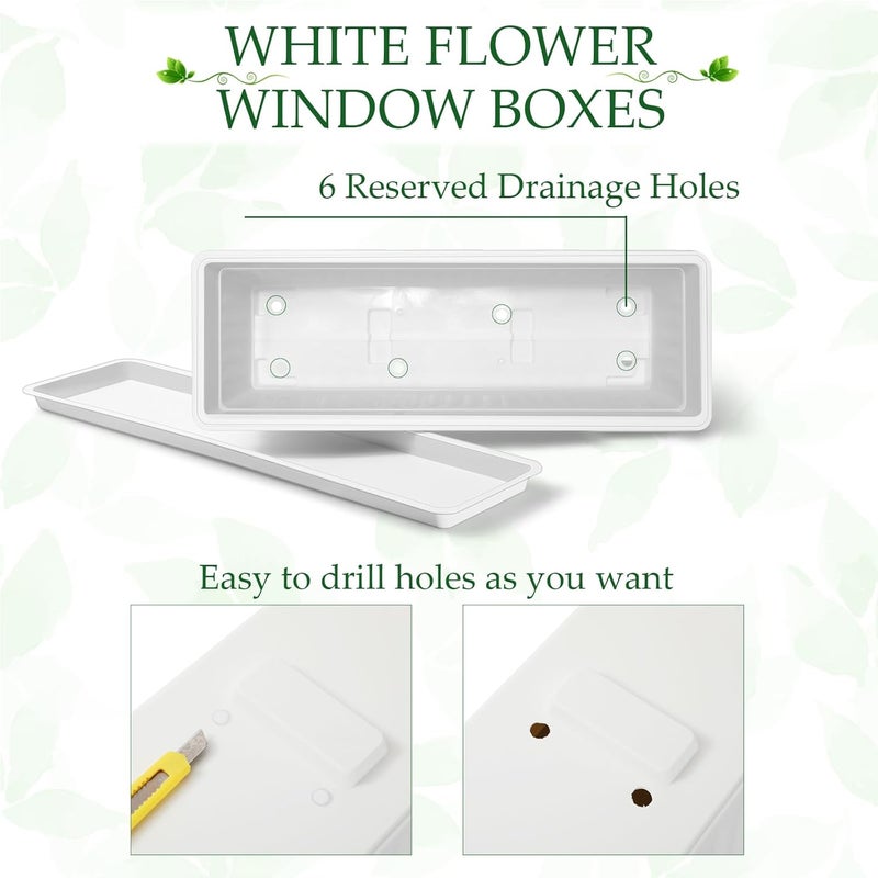 FillTouch 6 Packs 23 Inch Window Flower Box Extra Large Window Sill Herb Garden Long Rectangle Planter Plastic Boxes Outdoor with Drainage Trays Boxes for Balcony Windowsill Patio Garden - Image 5